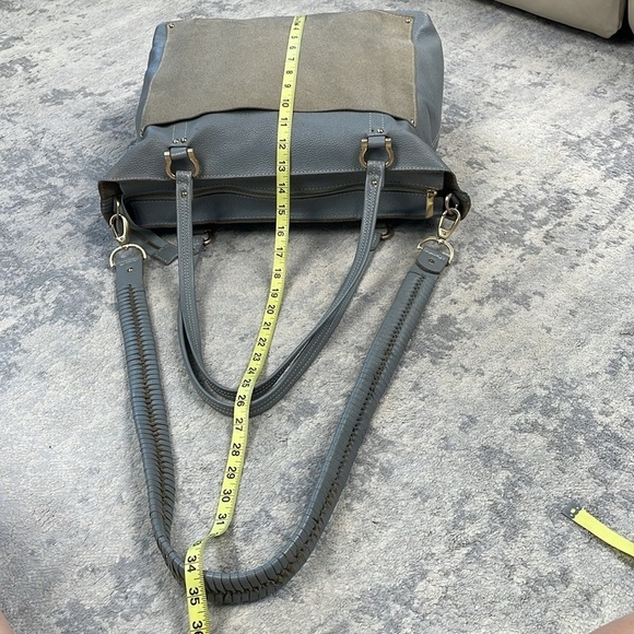 Sancia Gray Pebbled Leather Suede 2 Way Shoulder Bag Purse Extra Large Travel - Picture 16 of 17